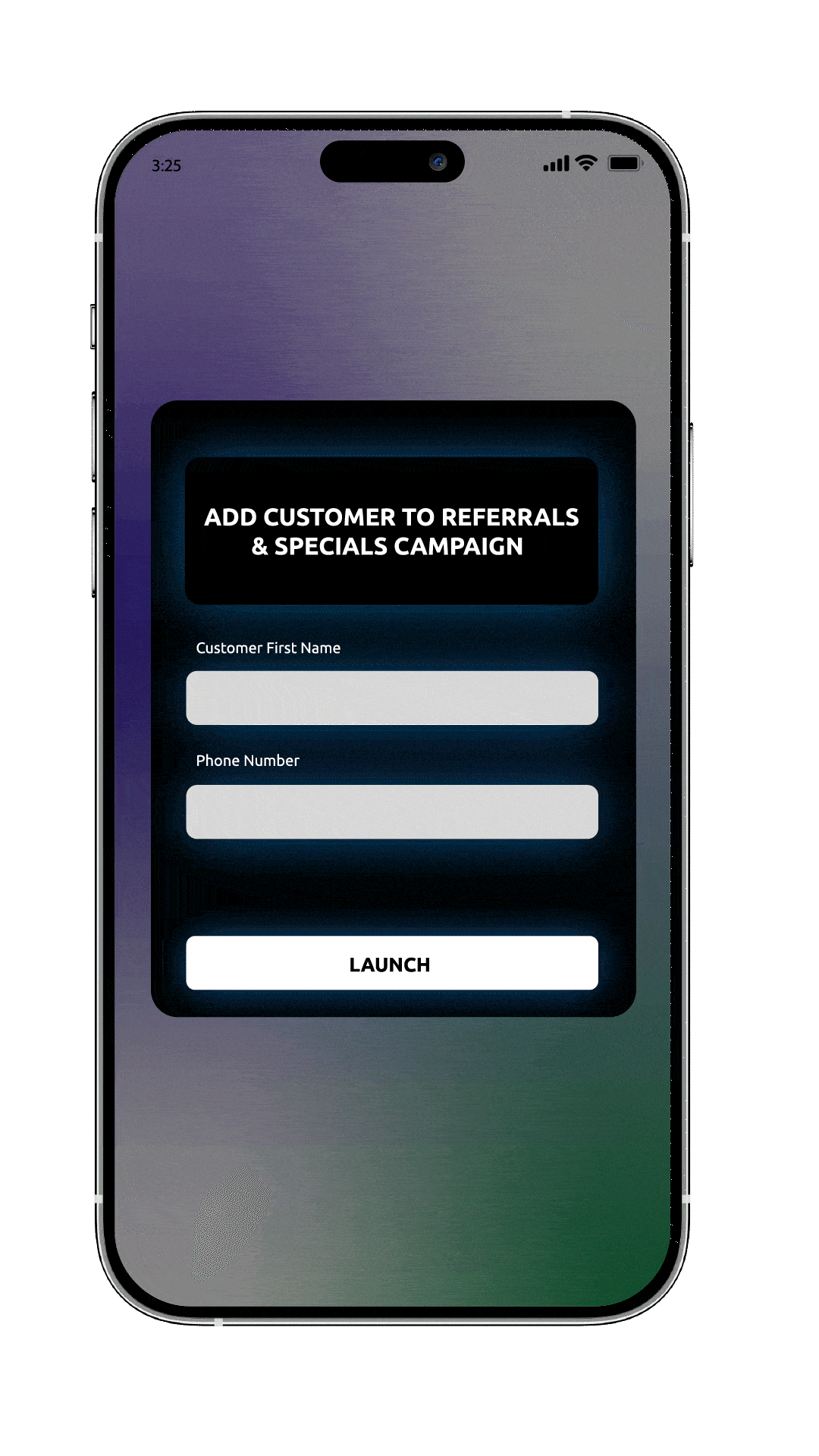 A phone showing a text message campaign with a special offer for repeat customers